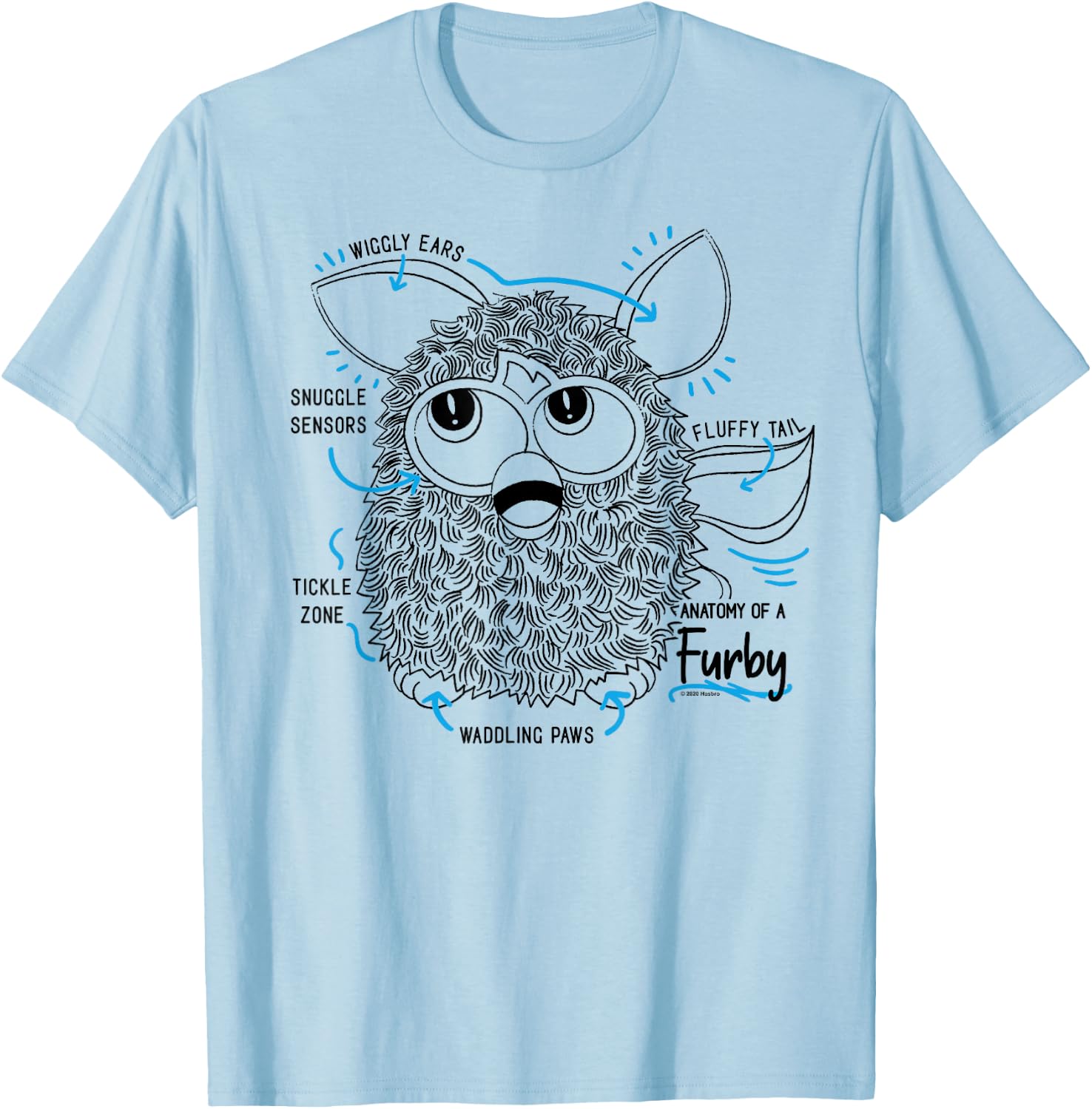 Furby Anatomy of A Furby Retro Textbook Diagram T-Shirt - T-Shirt | Light Blue