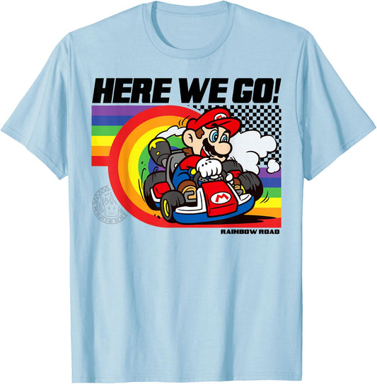 Mario Kart Pride Rainbow Road Here We Go Nintendo Icon T-Shirt - T-Shirt | Light Blue