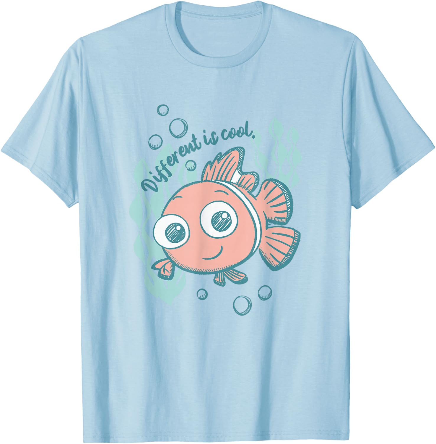Disney Pixar Finding Nemo Different Is Cool Sketch Portrait T-Shirt - T-Shirt | Light Blue