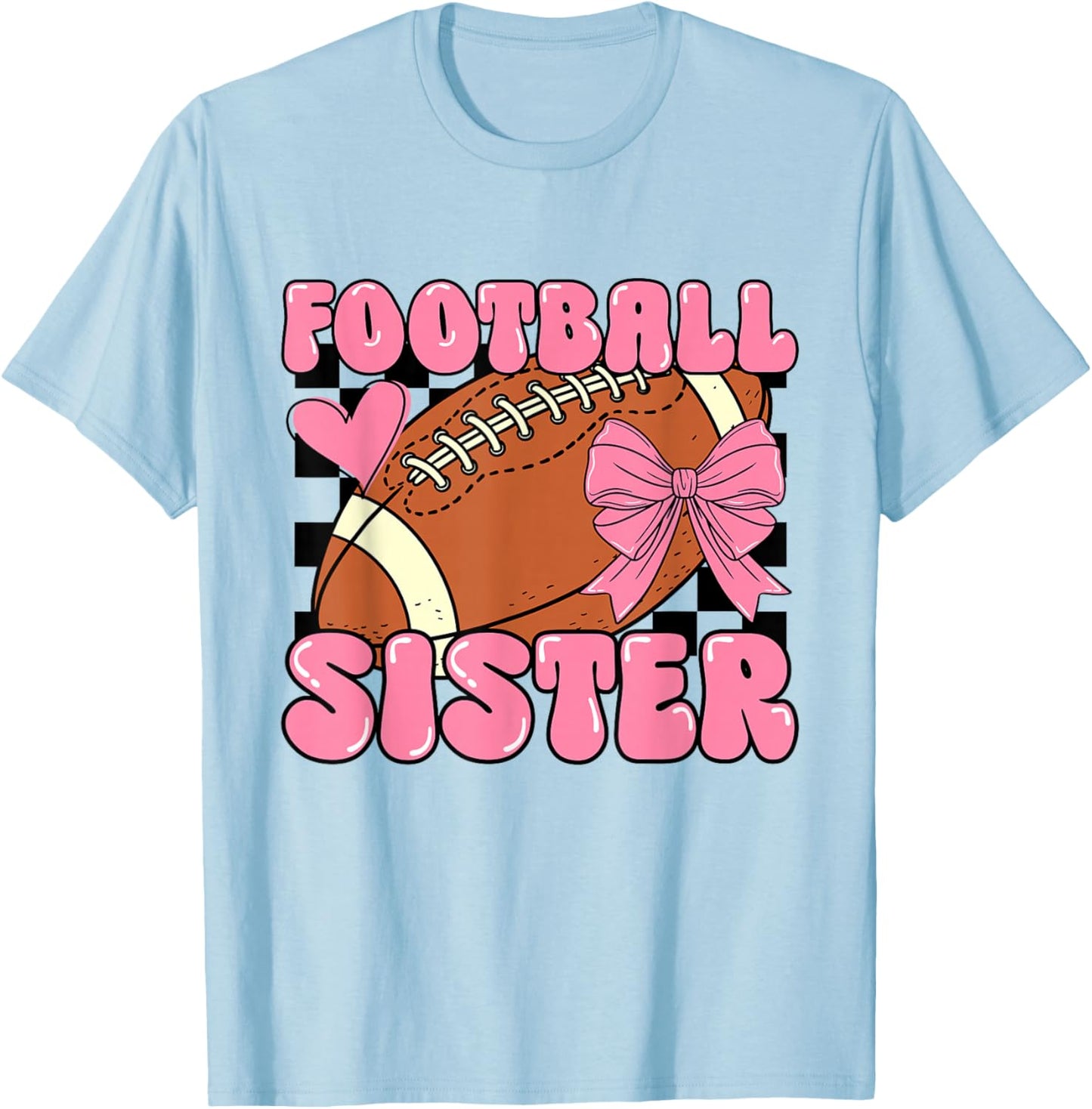 Cheer Football Sister Cute Football Coquette Bow Women Girls T-Shirt - T-Shirt | Light Blue