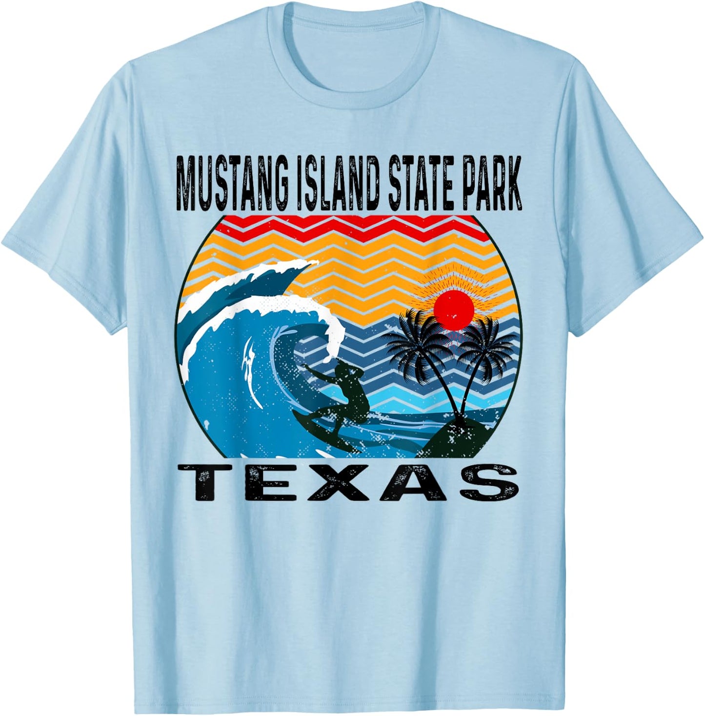 Mustang Island State Park Texas Surfing Surfboard T-Shirt - T-Shirt | Light Blue
