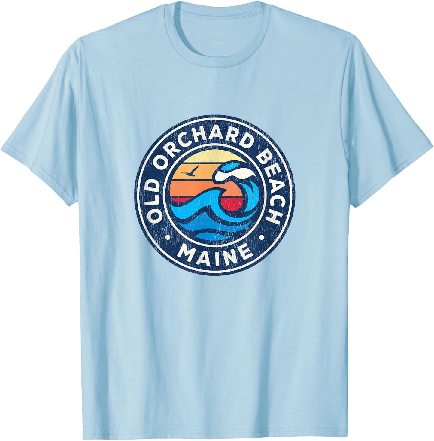 Old Orchard Beach Maine ME Vintage Nautical Waves Design T-Shirt - T-Shirt | Light Blue