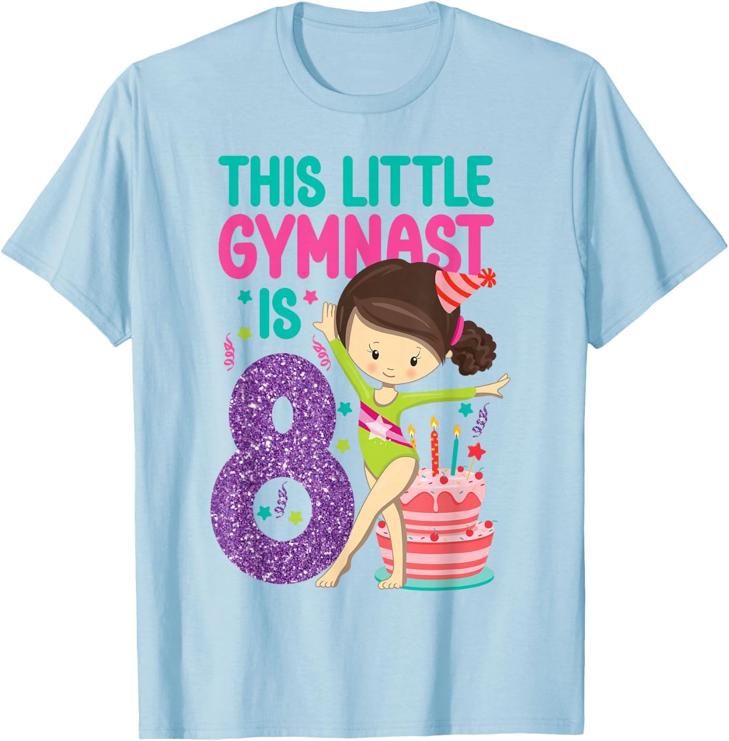 Gymnastics 8th Birthday This Little Gymnast Is 8 T-Shirt - T-Shirt | Light Blue