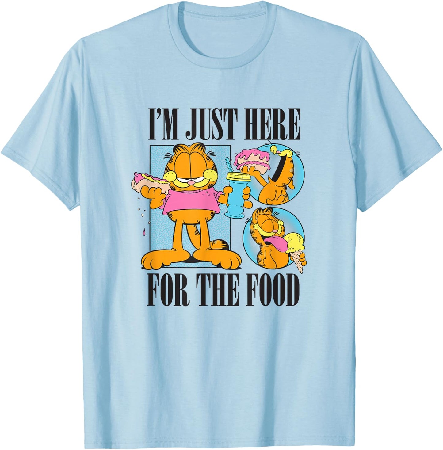 Garfield I'm Just Here For The Food Vintage Snack Panels T-Shirt - T-Shirt | Light Blue