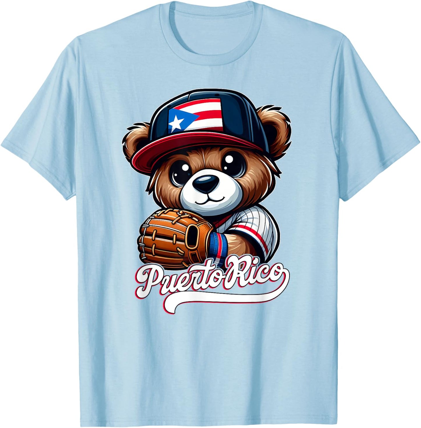Puerto Rico Baseball Teddy Bear Boricua Jersey Kids Adults T-Shirt - T-Shirt | Light Blue