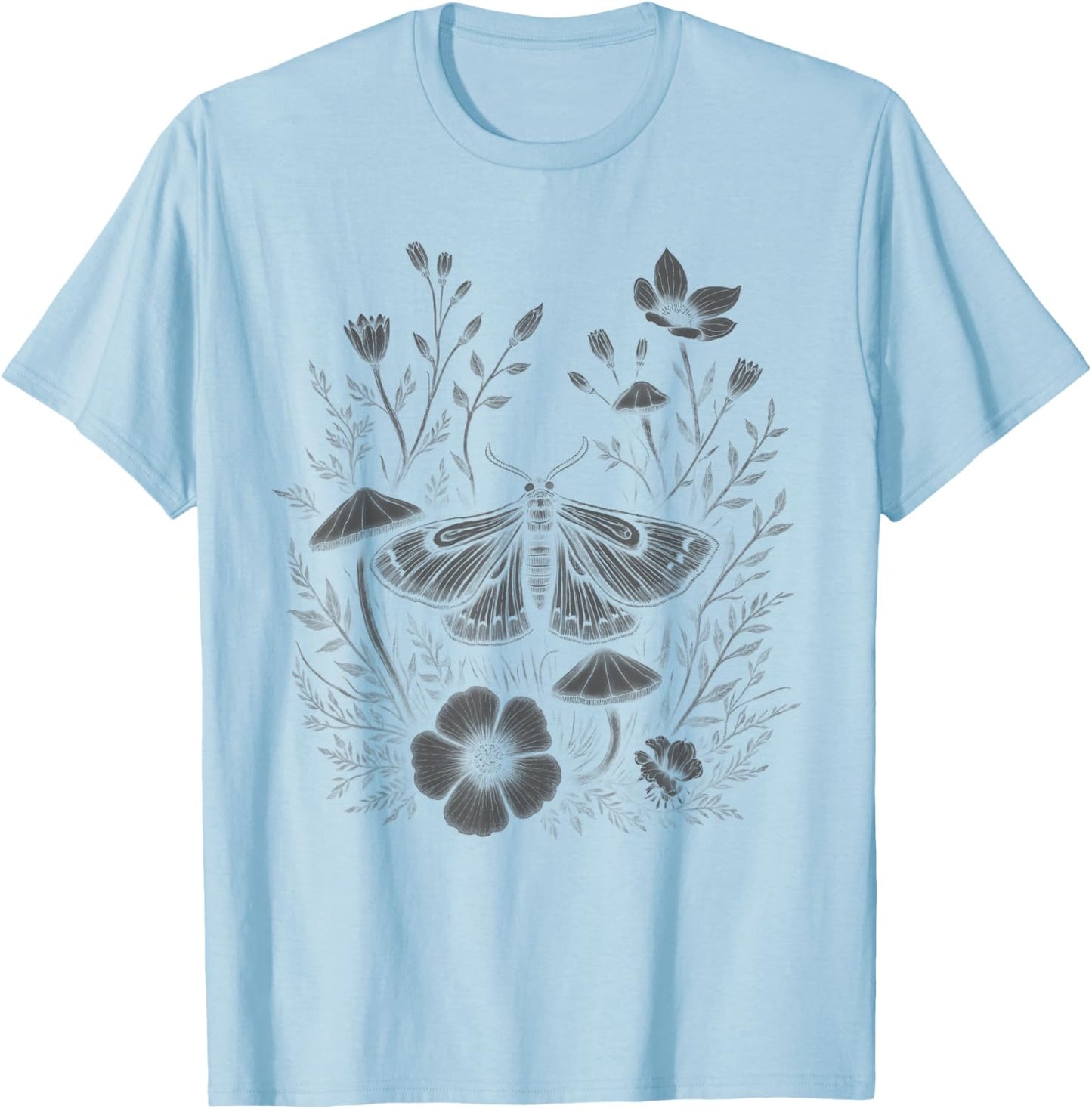Cute Fairycore Floral Moth Aesthetic Women Girls T-Shirt - T-Shirt | Light Blue
