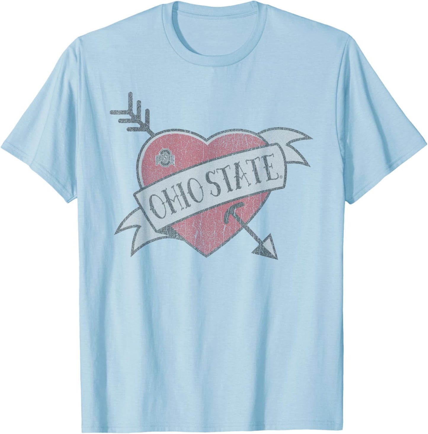 Ohio State Buckeyes Valentine Soft Gray Officially Licensed T-Shirt - T-Shirt | Light Blue