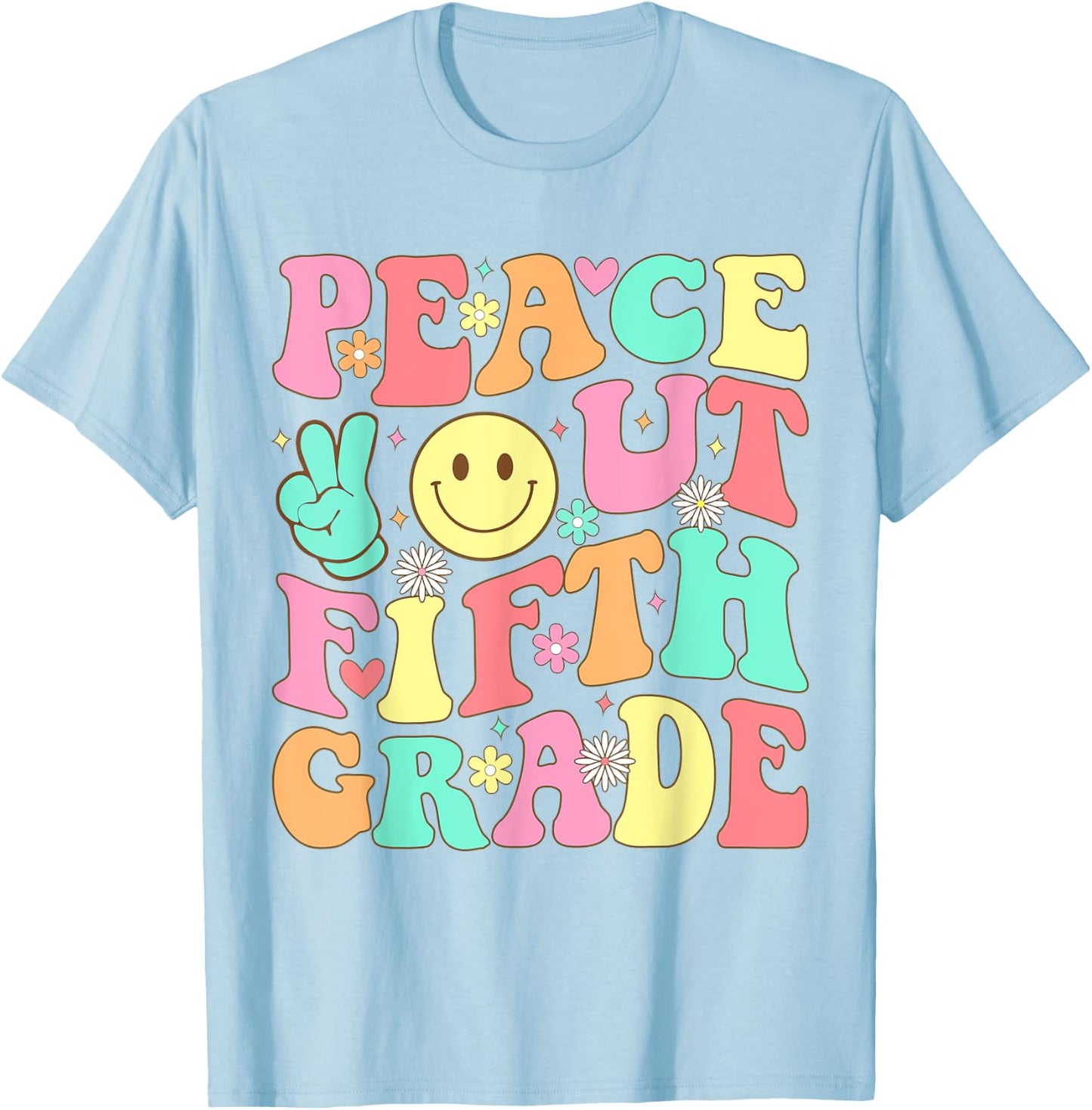 Peace Out Fifth Grade Groovy 5th Grade Last day of school T-Shirt - T-Shirt | Light Blue