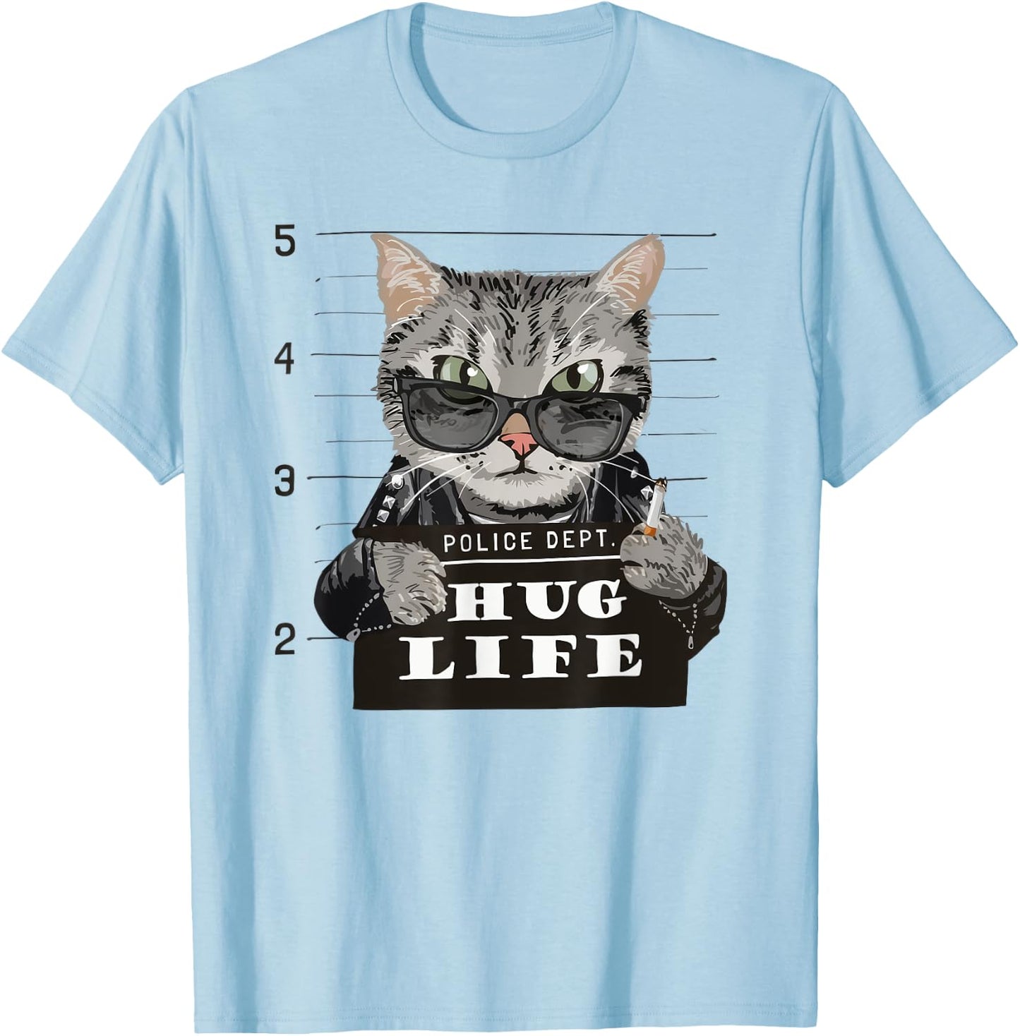 Hug-Life Funny Cat Kitten Kitty Thug Gangster Police Dept Men Women Kids T-Shirt - T-Shirt | Light Blue