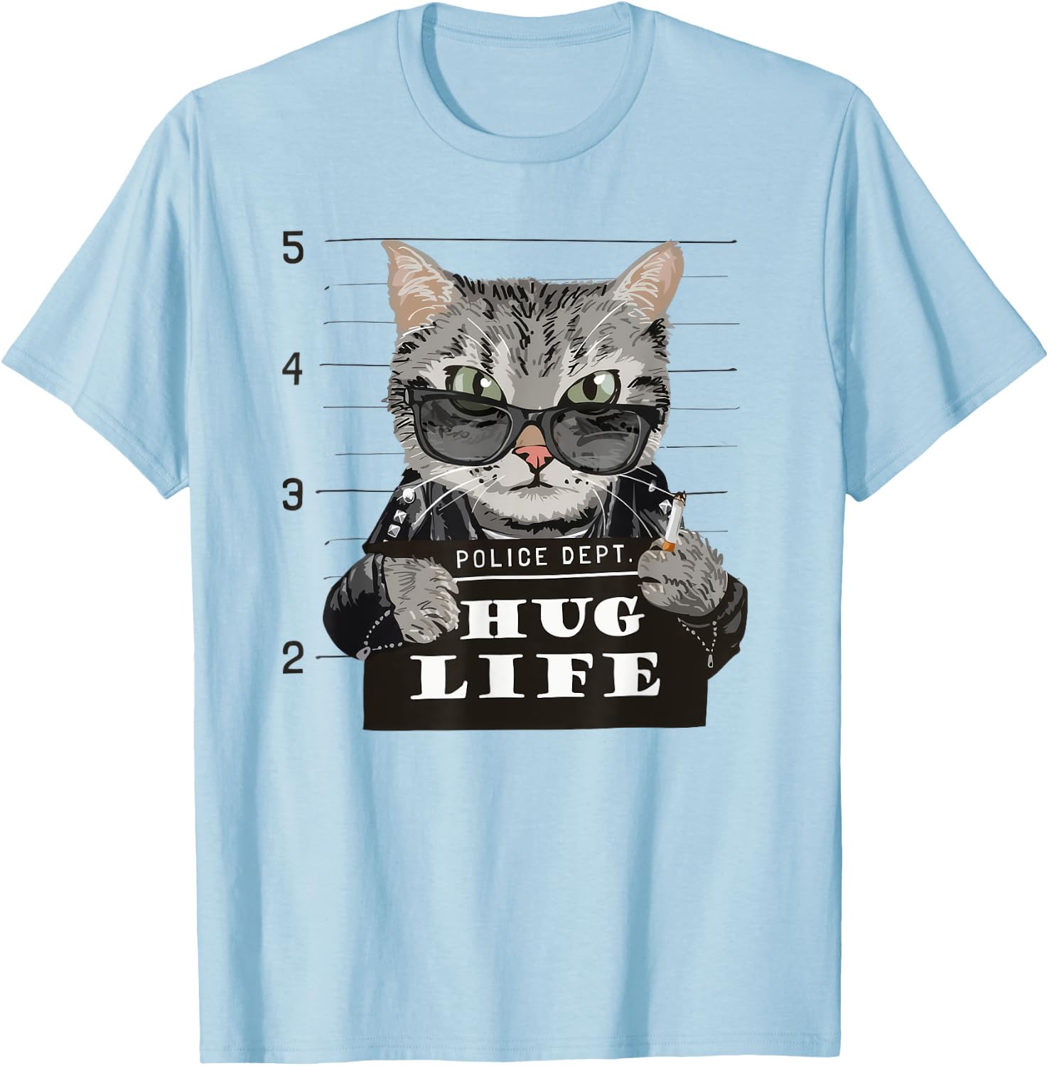 Hug-Life Funny Cat Kitten Kitty Thug Gangster Police Dept Men Women Kids T-Shirt - T-Shirt | Light Blue