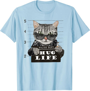 Hug-Life Funny Cat Kitten Kitty Thug Gangster Police Dept Men Women Kids T-Shirt - T-Shirt | Light Blue