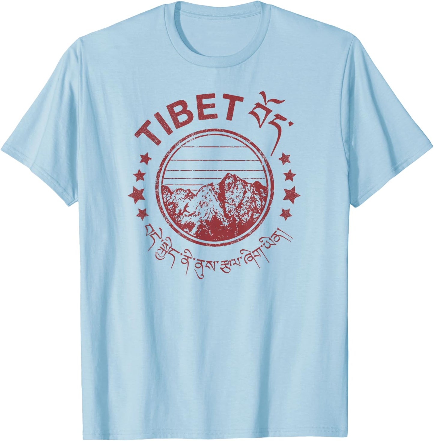 Tibet Vintage Mountains Tibetan Script T-Shirt - T-Shirt | Light Blue