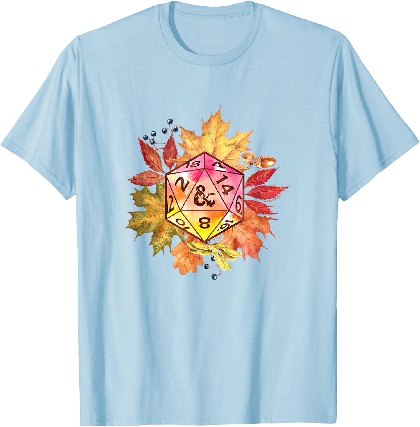 Dungeons & Dragons Autumn Fall Foliage Watercolor Dice Logo T-Shirt - T-Shirt | Light Blue