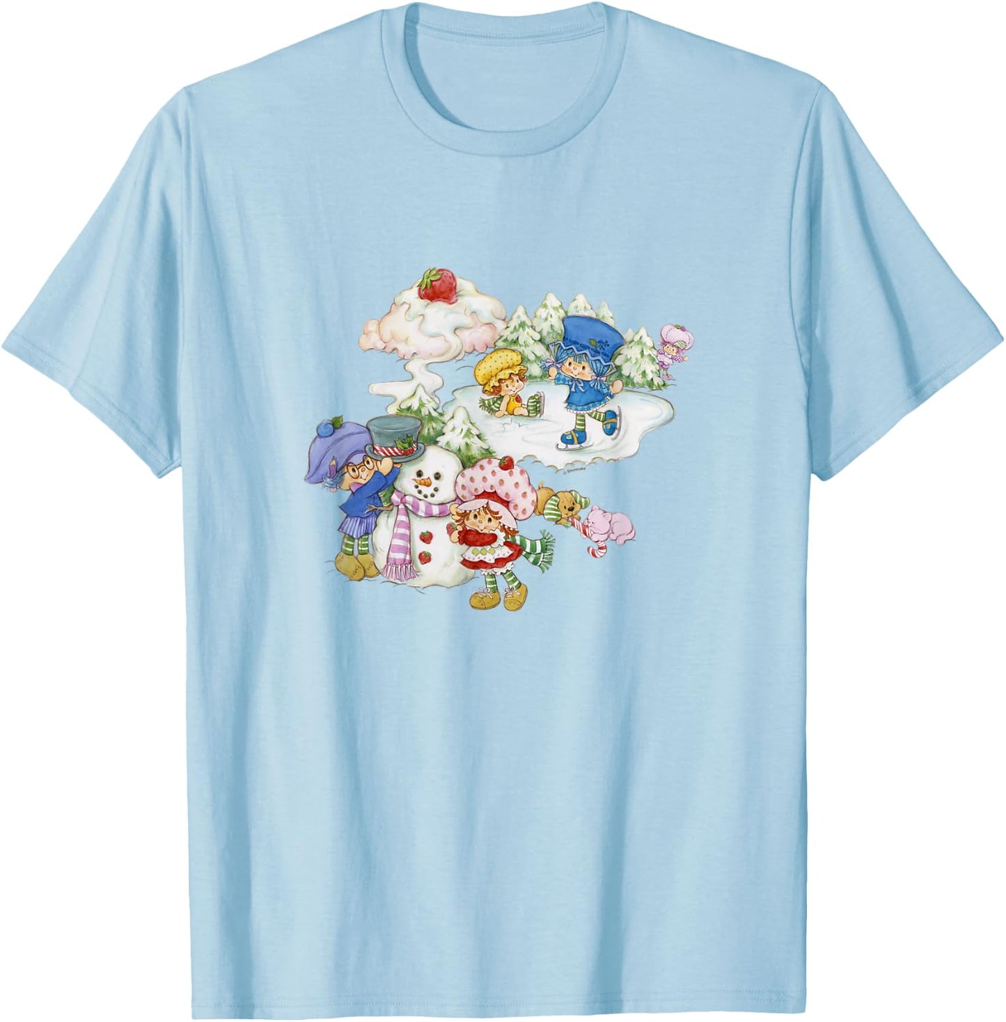 Strawberry Shortcake Christmas Playing On The Snow Portrait T-Shirt - T-Shirt | Light Blue