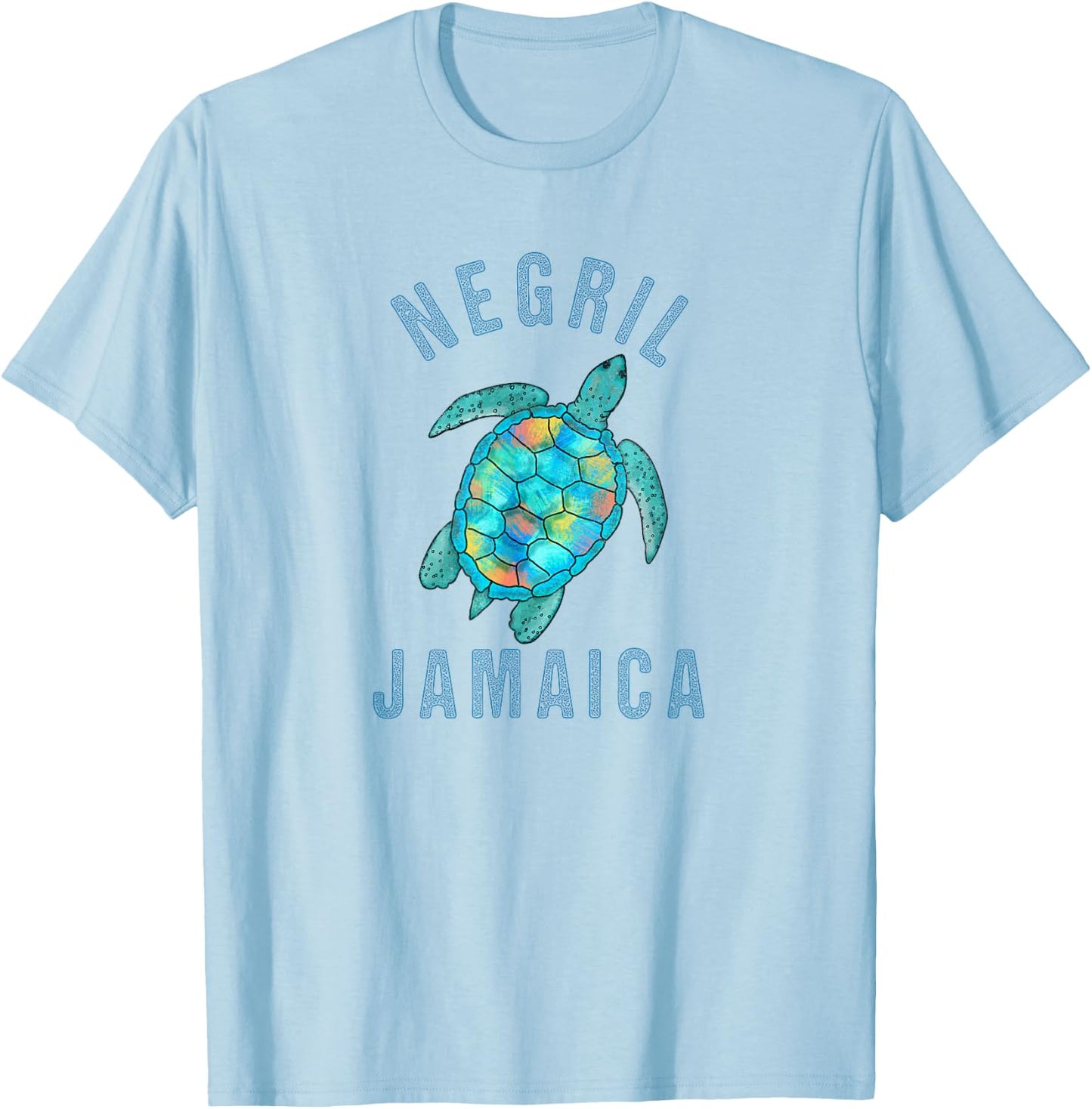 Negril, Jamaica Beach Design / Sea Turtle Illustration Gift T-Shirt - T-Shirt | Light Blue