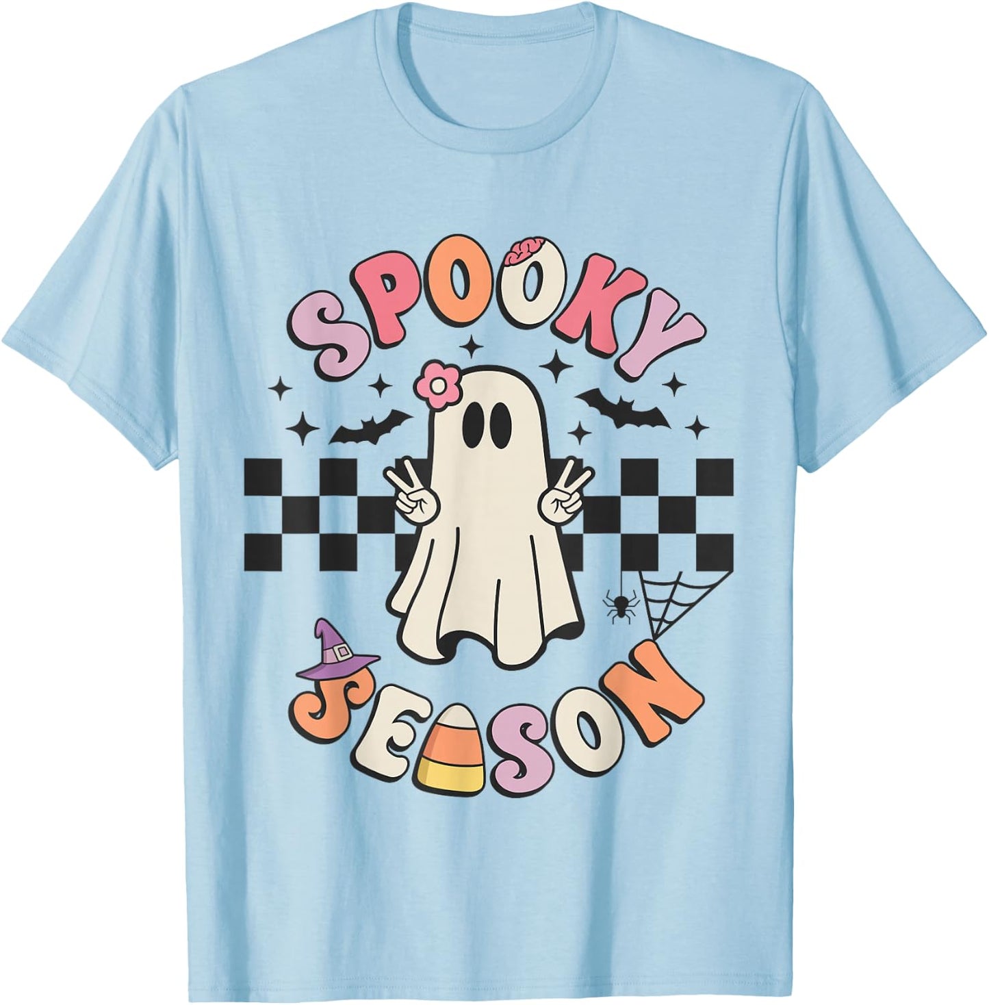 Spooky Season Retro Happy Halloween Ghost Women Toddler Girl T-Shirt - T-Shirt | Light Blue