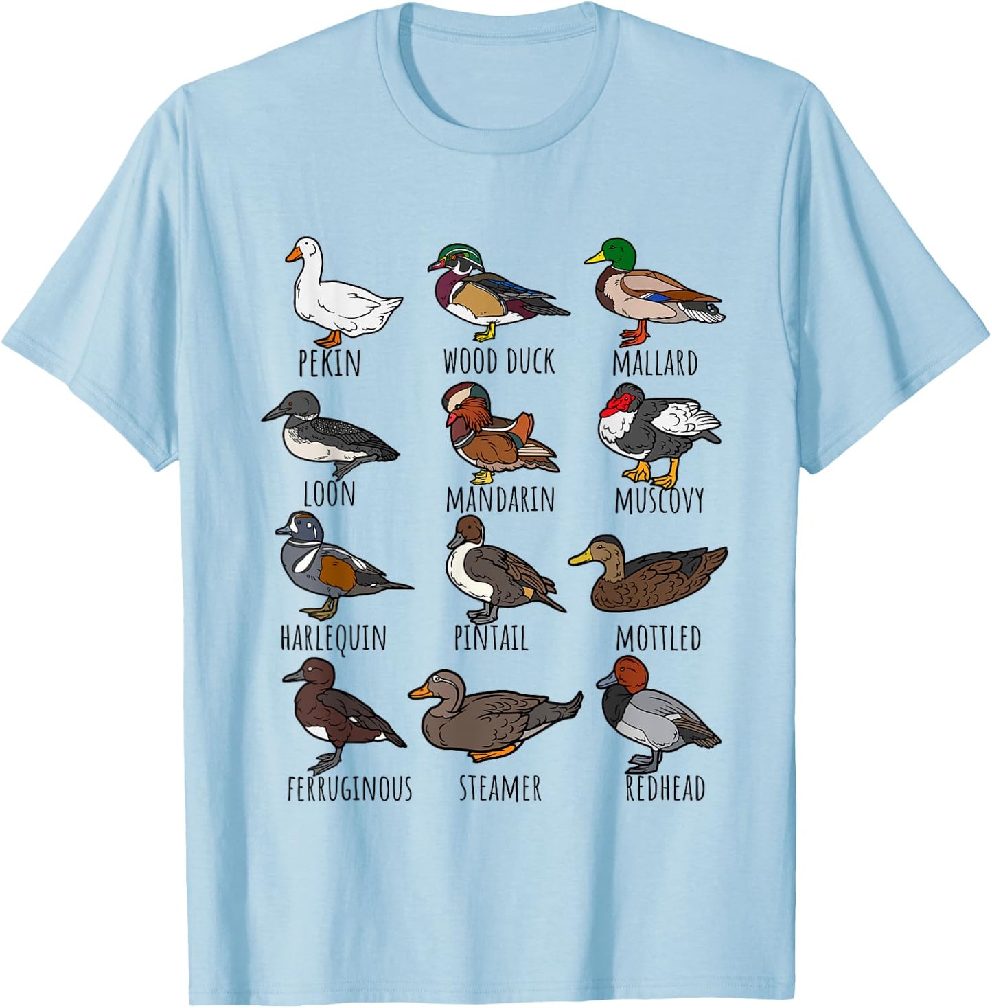 Cute Duck Waterfowl Animal Species Types,Duck Wildlife Lover T-Shirt - T-Shirt | Light Blue