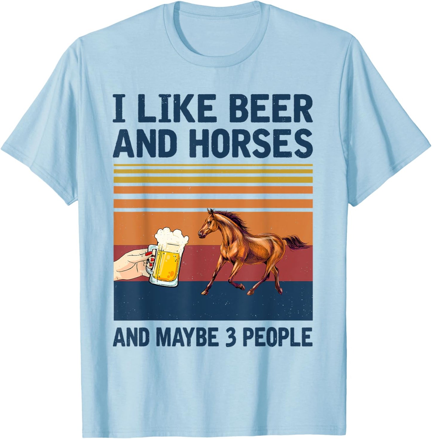 Vintage I Like Beer and Horses maybe 3 people T-Shirt - T-Shirt | Light Blue