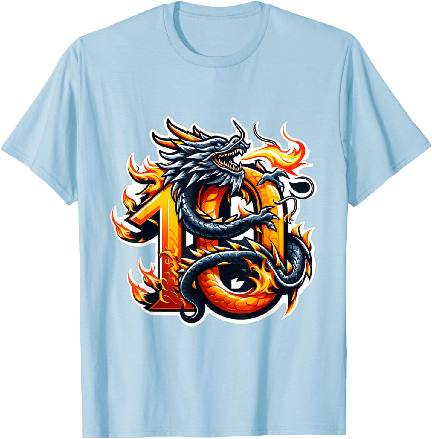 Turning 10 Years Old Dragon Birthday Party 10th Boy, Girl T-Shirt - T-Shirt | Light Blue