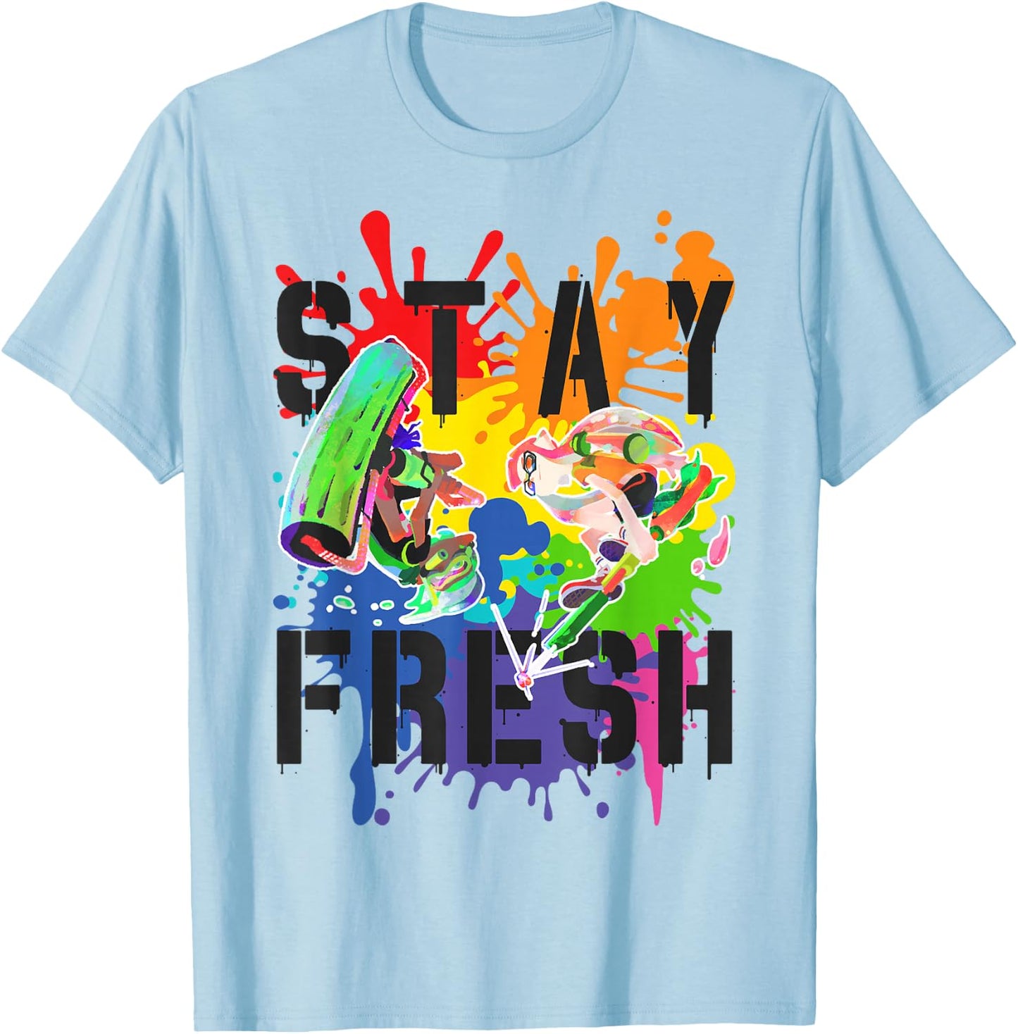 Splatoon Pride Stay Fresh Rainbow Paint Splat Graffiti Art T-Shirt - T-Shirt | Light Blue