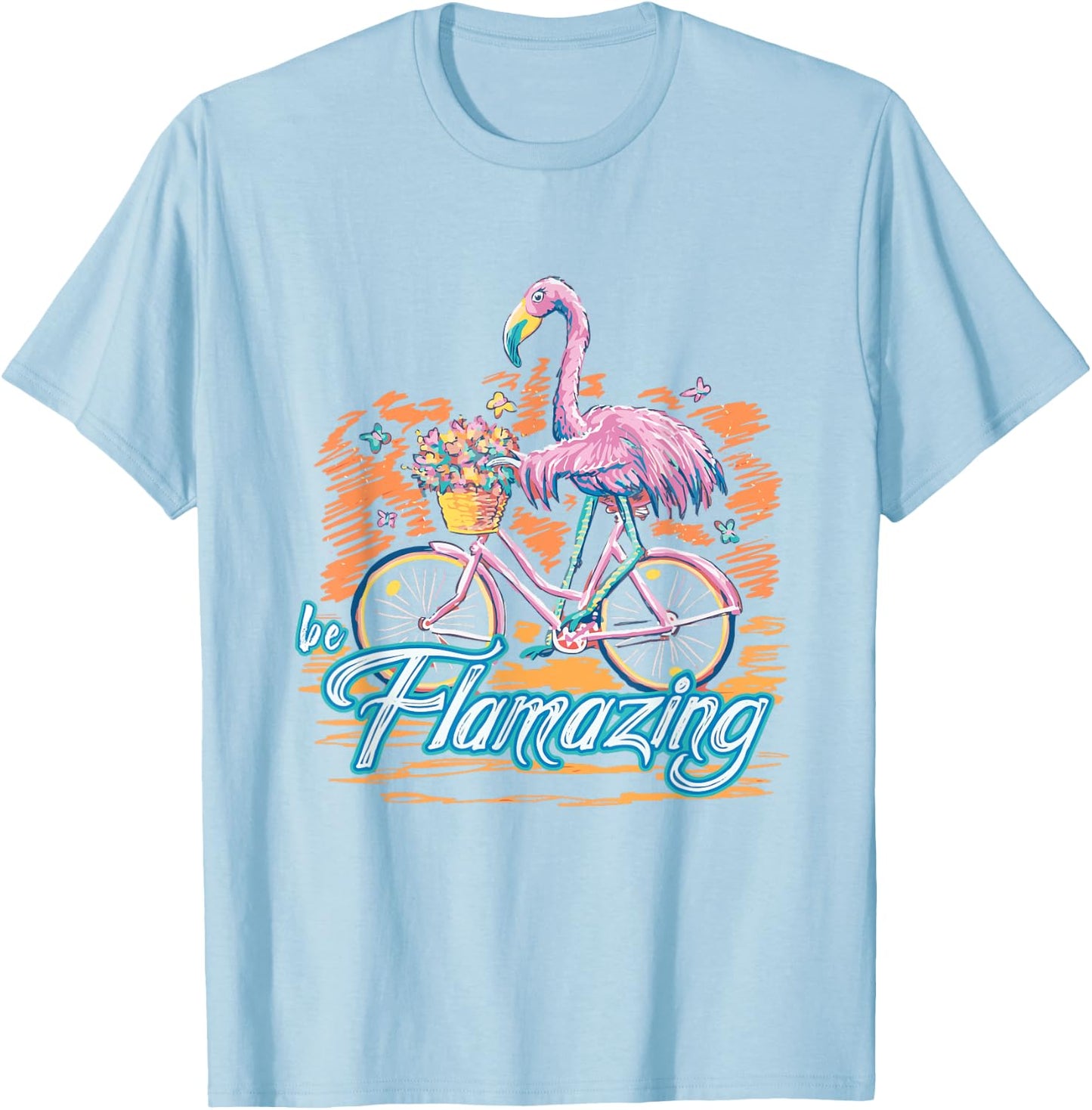 Be Flamazing Funny Flamingo Bicycle Lover Summer Vibes Women T-Shirt - T-Shirt | Light Blue
