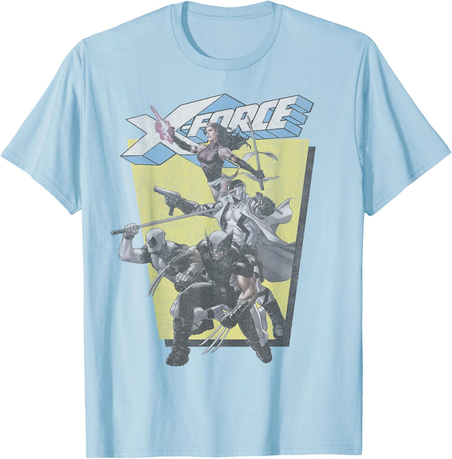 Marvel Deadpool X-Force Group Shot Action Pose T-Shirt - T-Shirt | Light Blue