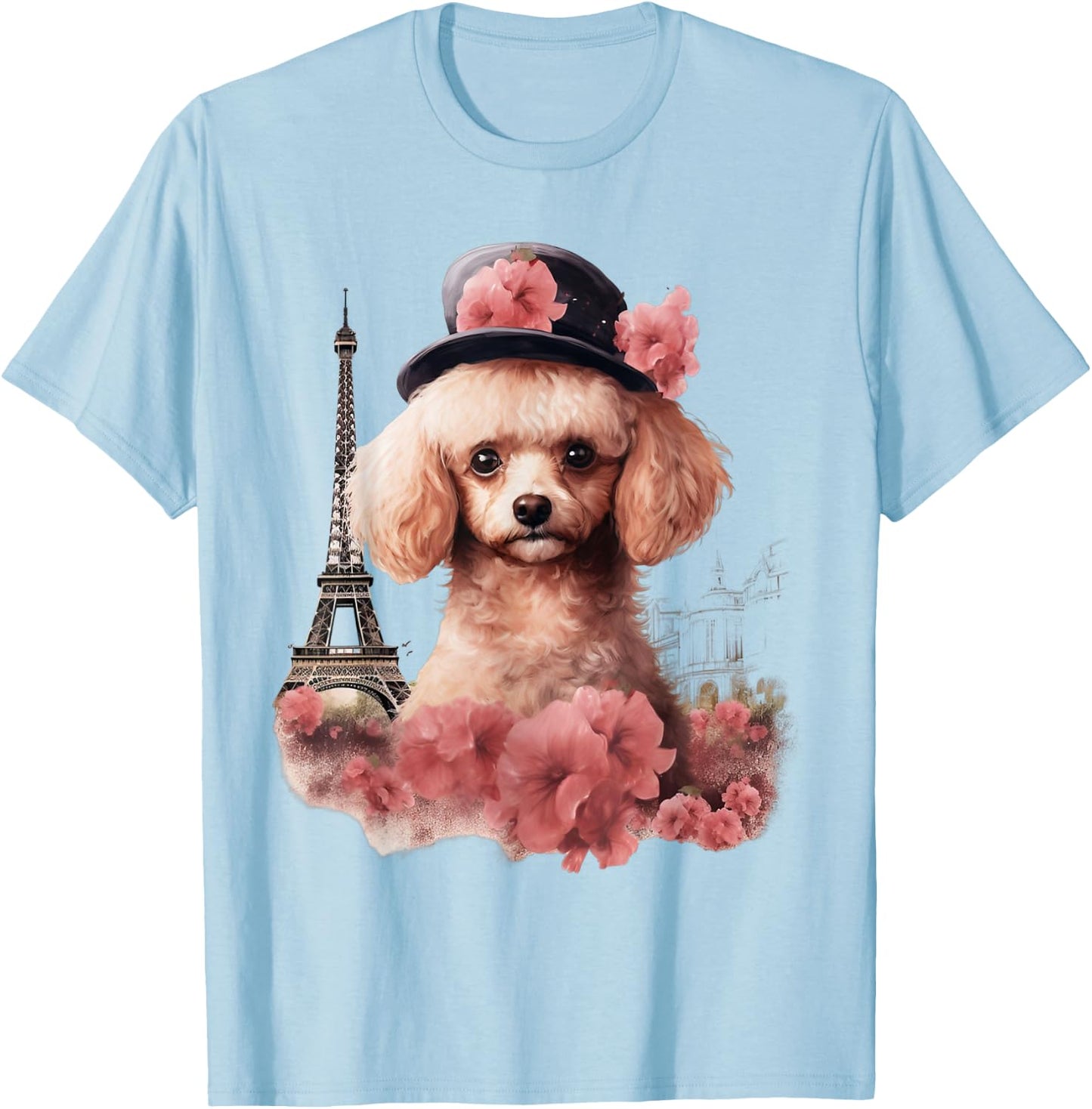Cute Parisian Poodles French Paris Eiffel Tower Toy Poodle T-Shirt - T-Shirt | Light Blue