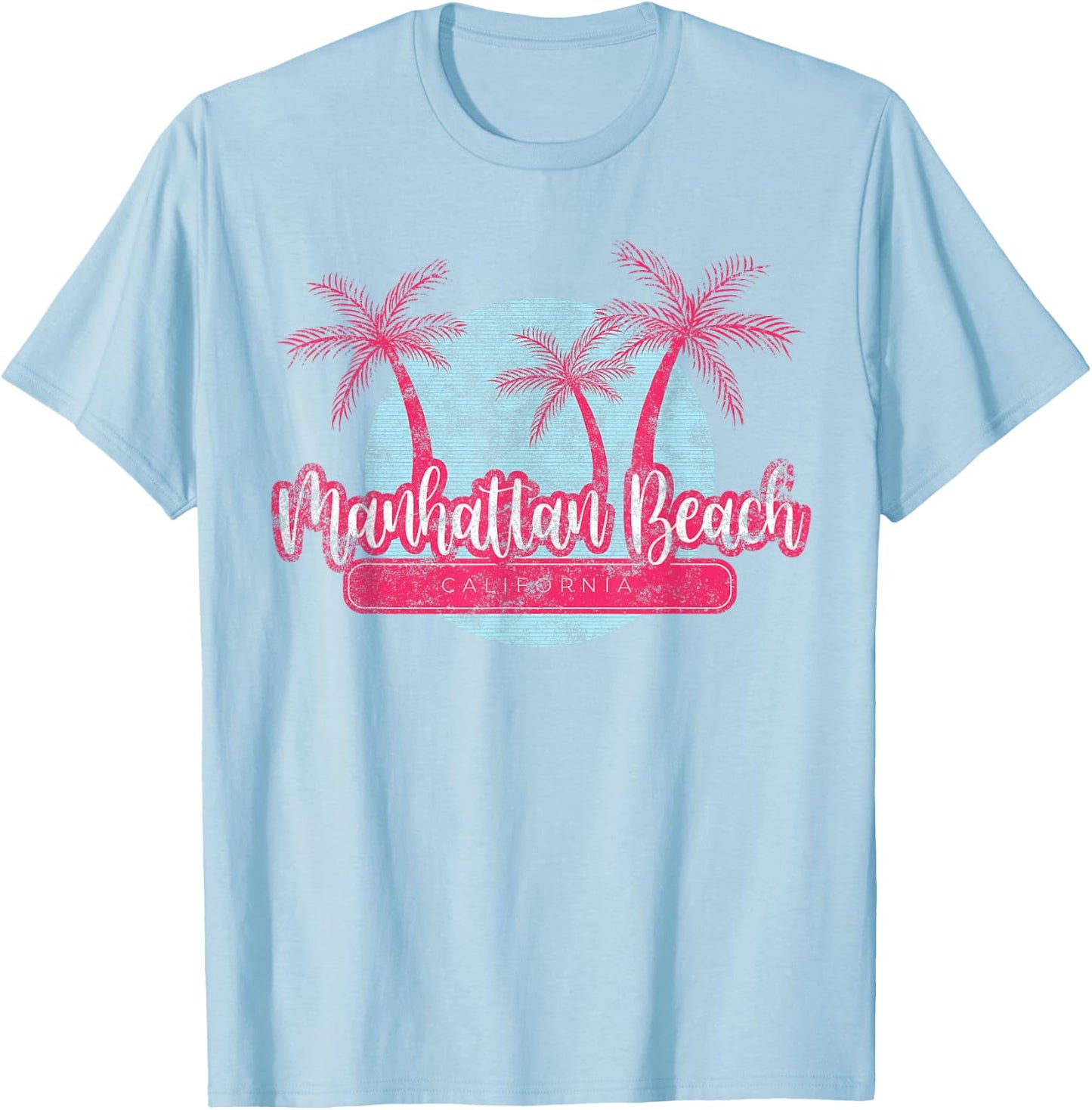 Manhattan Beach California Retro Palm Tree Vintage Surf T-Shirt - T-Shirt | Light Blue