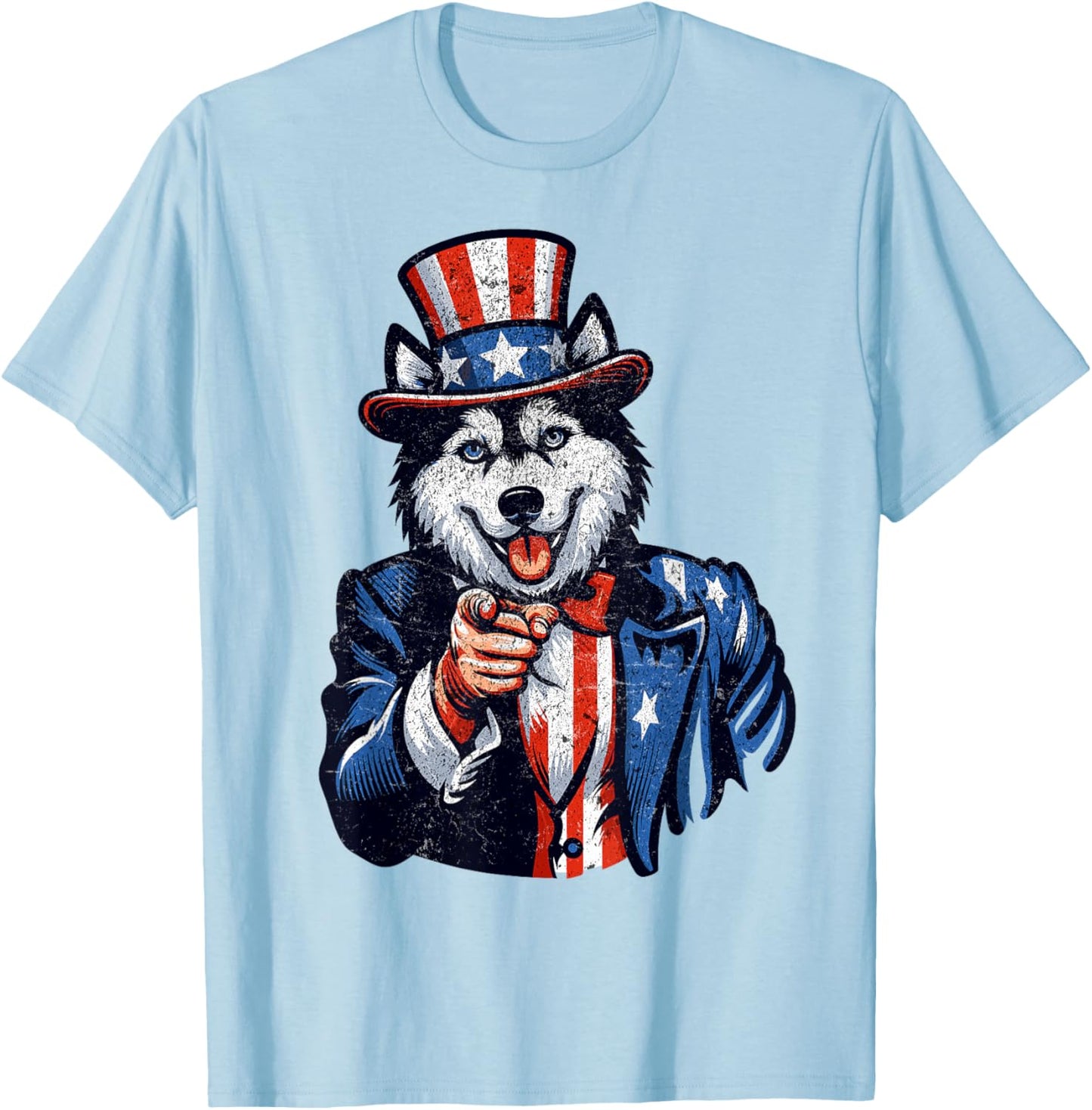 Siberian Husky Dog Uncle Sam Pointing Finger 4th Of July men T-Shirt - T-Shirt | Light Blue