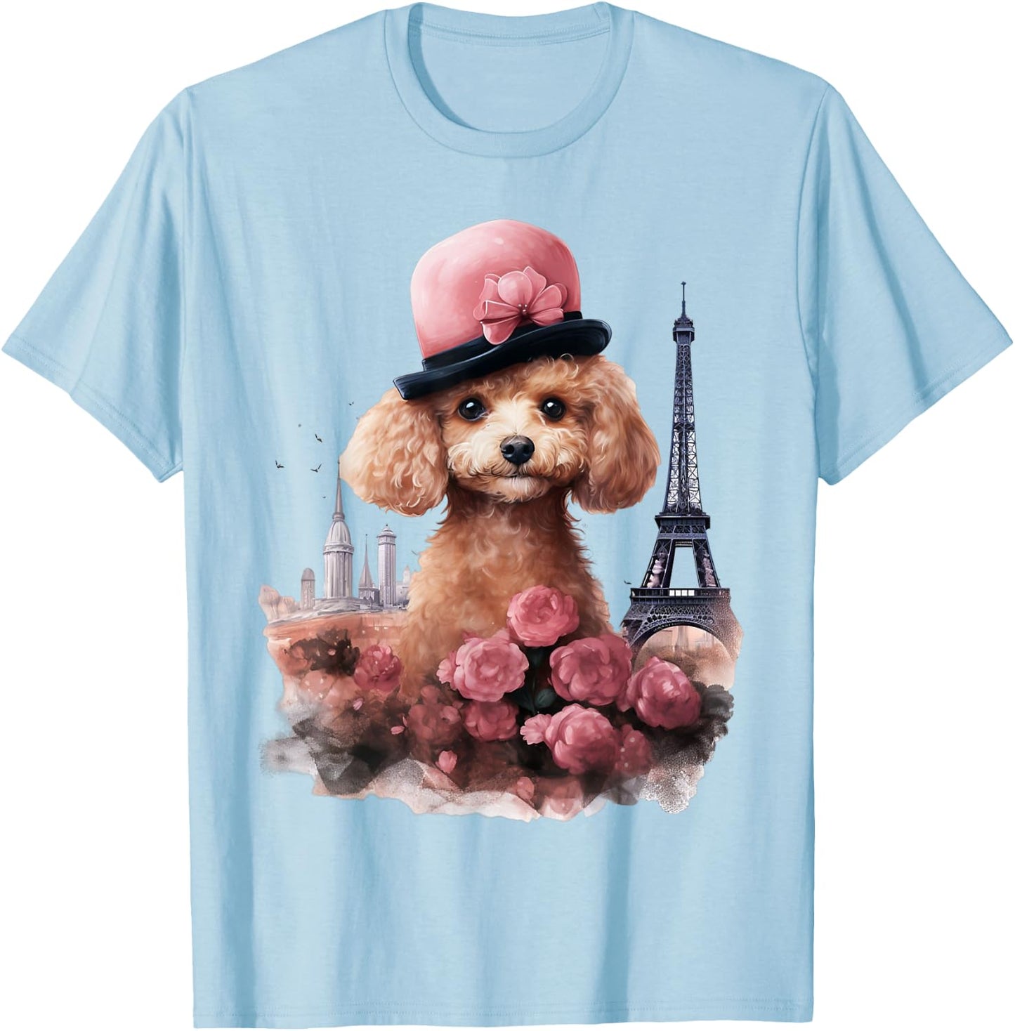 Cute French Paris Eiffel Tower Toy Poodle Parisian Poodles T-Shirt - T-Shirt | Light Blue