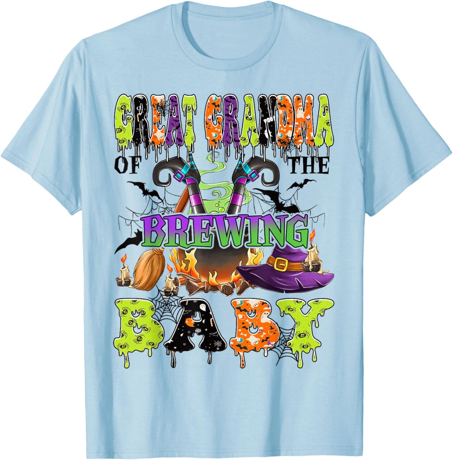 Great Grandma Of The Brewing Baby Halloween Baby Shower T-Shirt - T-Shirt | Light Blue