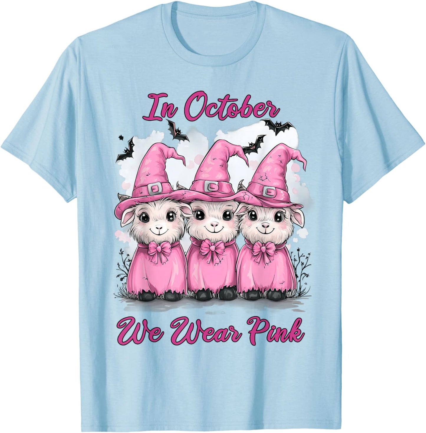In October We Wear Pink Goat Halloween Breast Cancer Costume T-Shirt - T-Shirt | Light Blue