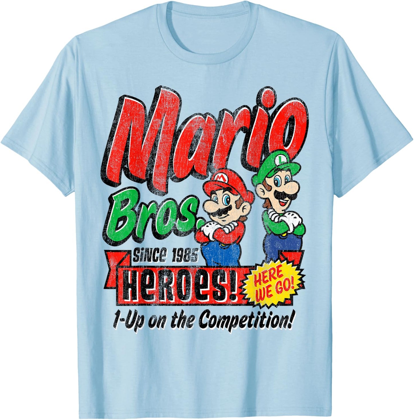 Super Mario Bros. Mario & Luigi Since 1985 Heroes T-Shirt - T-Shirt | Light Blue