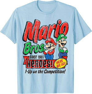 Super Mario Bros. Mario & Luigi Since 1985 Heroes T-Shirt - T-Shirt | Light Blue