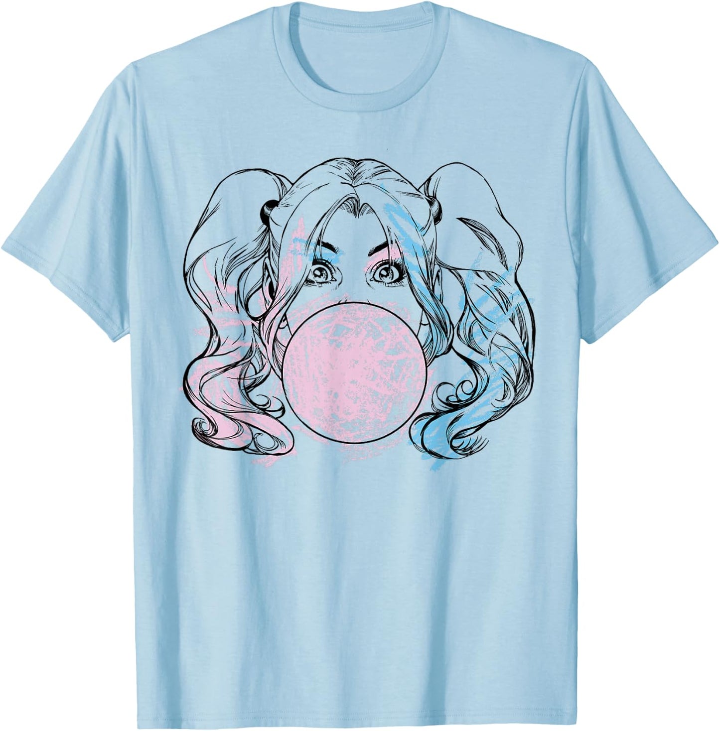 DC Comics Batman Harley Quinn Crayon Outline Small T-Shirt - T-Shirt | Light Blue
