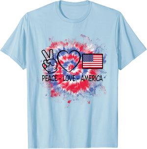 Peace Love America Tie Dye 4th Of July Shirts Kids Girls T-Shirt - T-Shirt | Light Blue