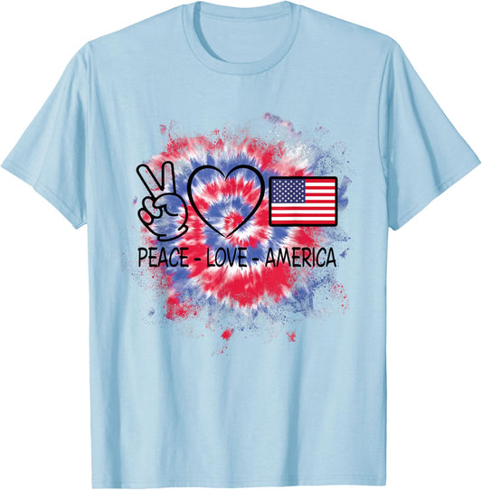 Peace Love America Tie Dye 4th Of July Shirts Kids Girls T-Shirt - T-Shirt | Light Blue