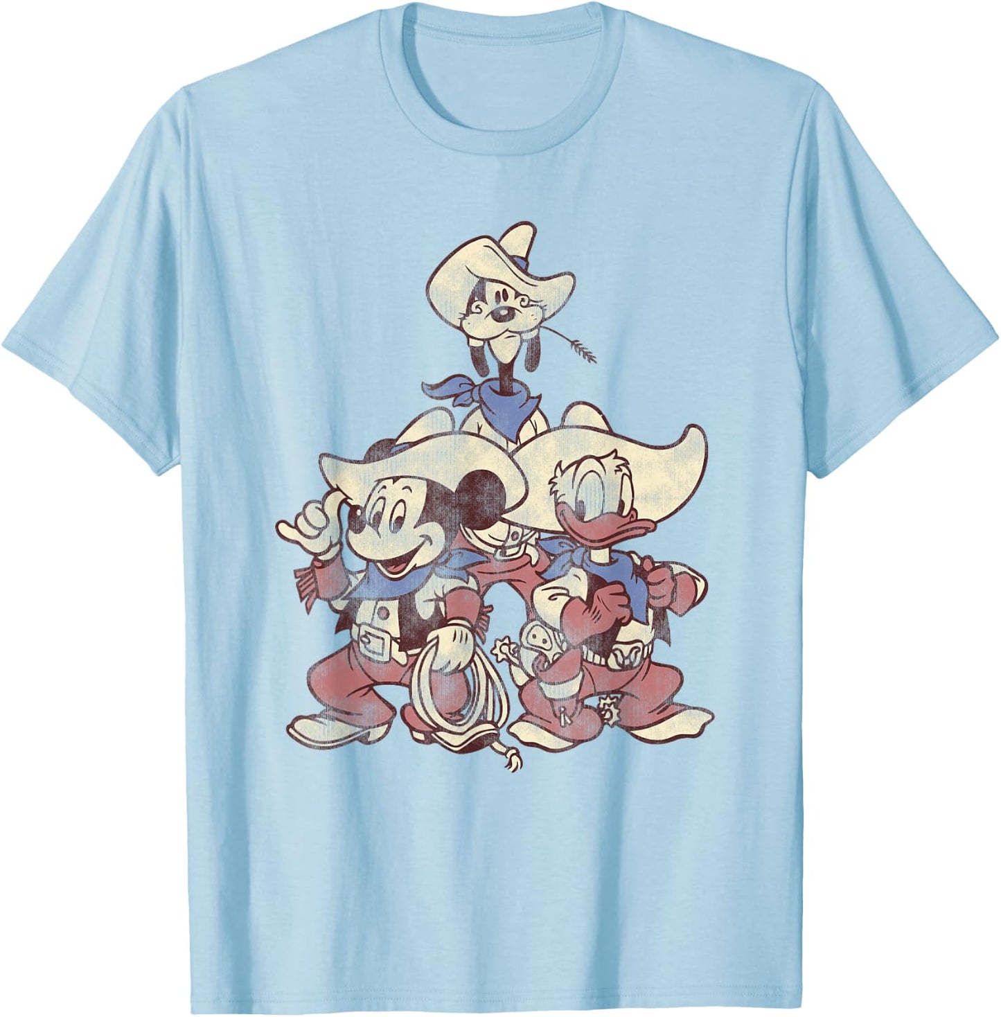 Disney Mickey and Friends Vintage Cowboy Western Group T-Shirt - T-Shirt | Light Blue