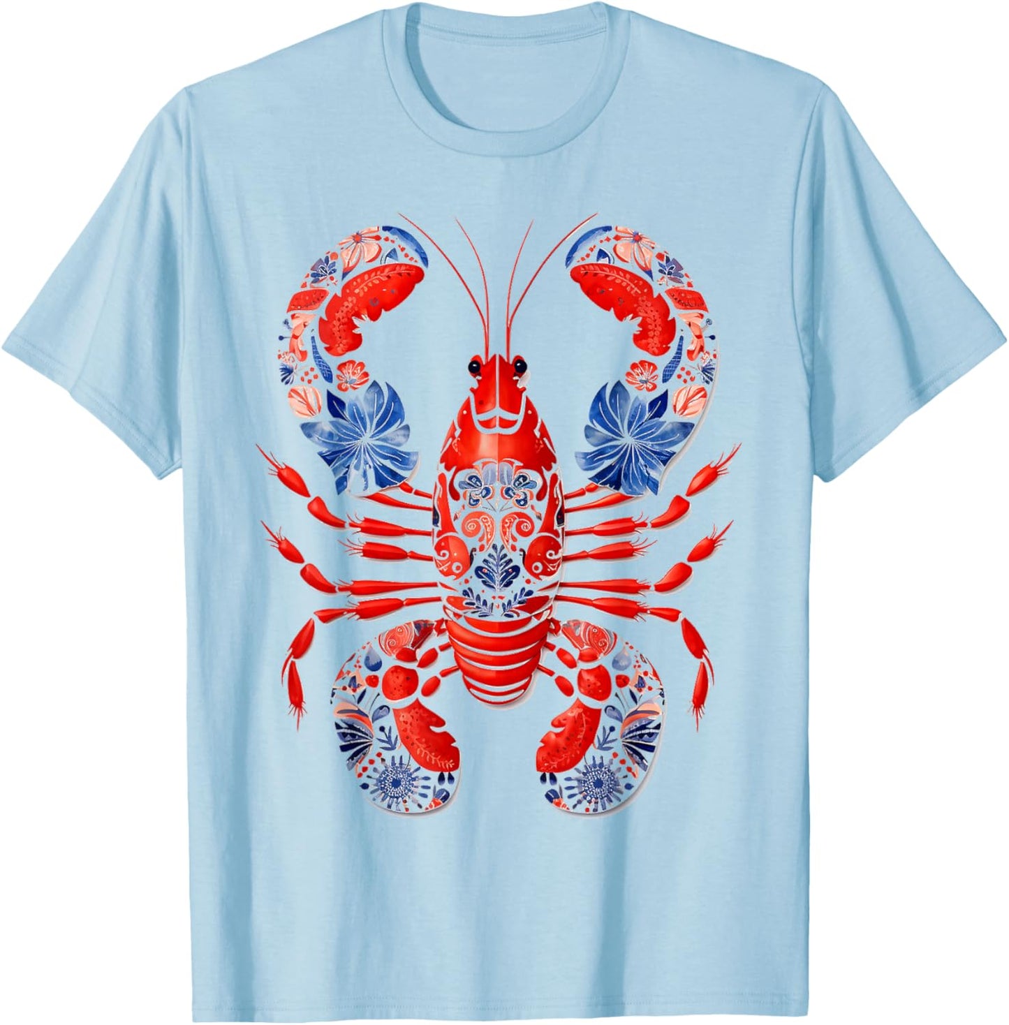 Lobster Animal Print Motif Nature Portrait Lobster T-Shirt - T-Shirt | Light Blue