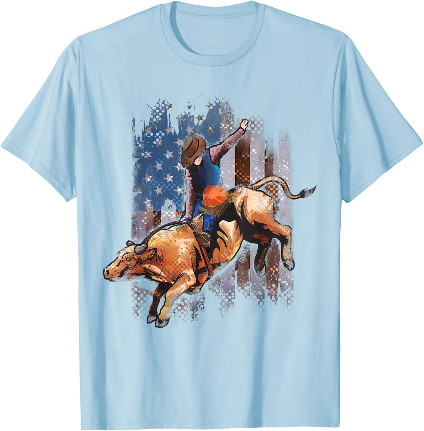 Rodeo Bull Riding American Flag Shirt Cowboy Bull Rider T-Shirt - T-Shirt | Light Blue