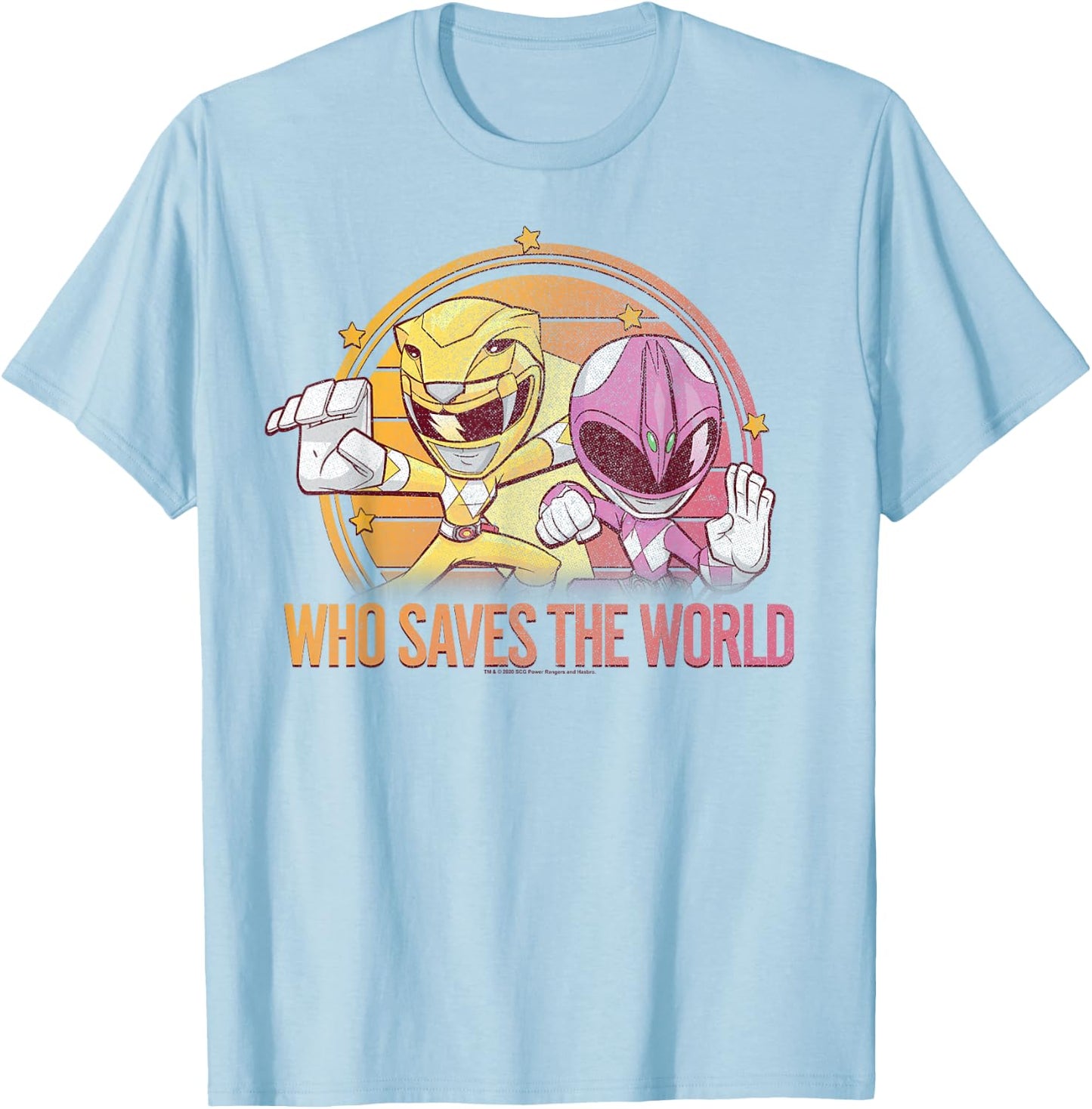 Power Rangers Pink & Yellow Ranger Who Saves The World T-Shirt - T-Shirt | Light Blue