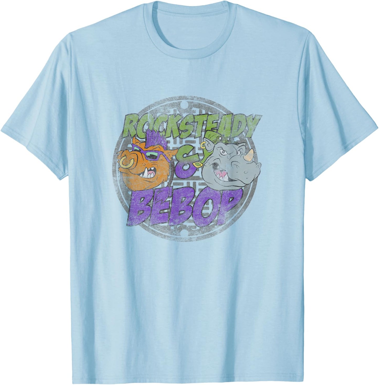 Teenage Mutant Ninja Turtles Rocksteady & Bebop Distressed T-Shirt - T-Shirt | Light Blue