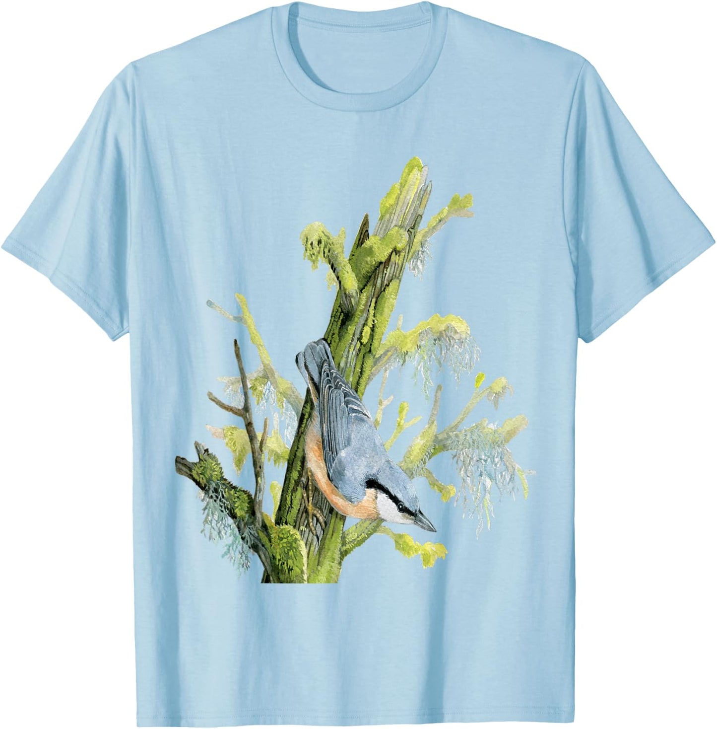 Nuthatch On Tree - Animal Lovers Bird Design T-Shirt - T-Shirt | Light Blue