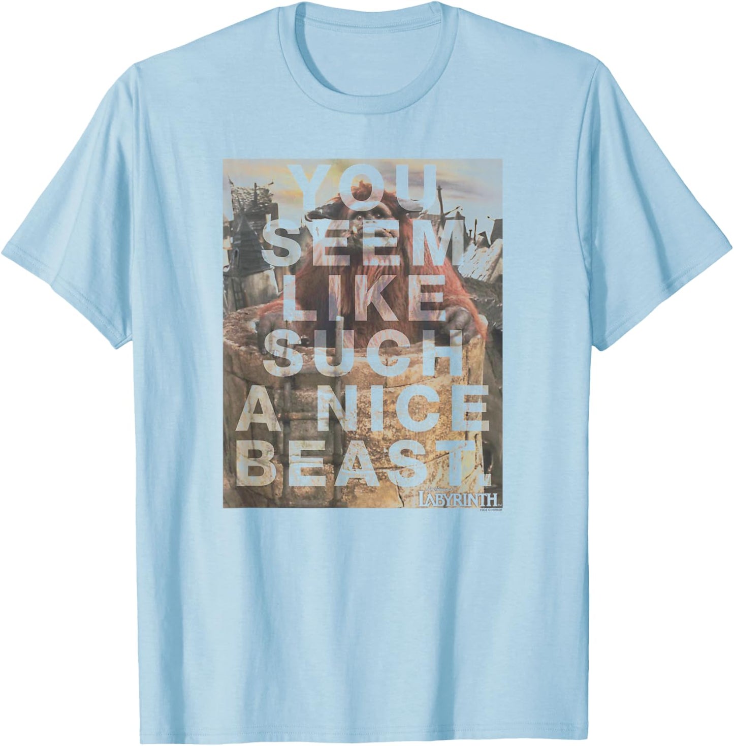 Labyrinth Official Licensed Grey Nice Beast , -Adults, Short Sleeve, Small T-Shirt - T-Shirt | Light Blue