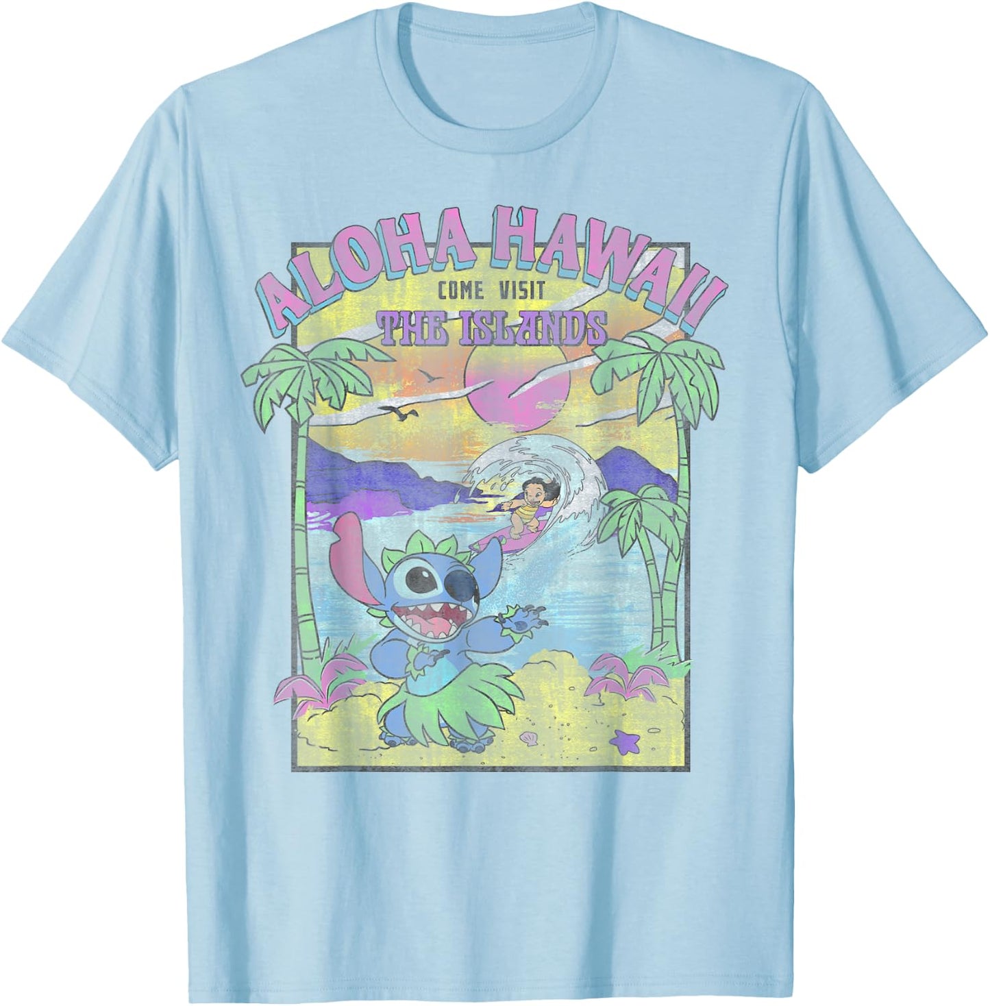 Disney Lilo & Stitch Aloha Hawaii Come Visit The Islands T-Shirt - T-Shirt | Light Blue