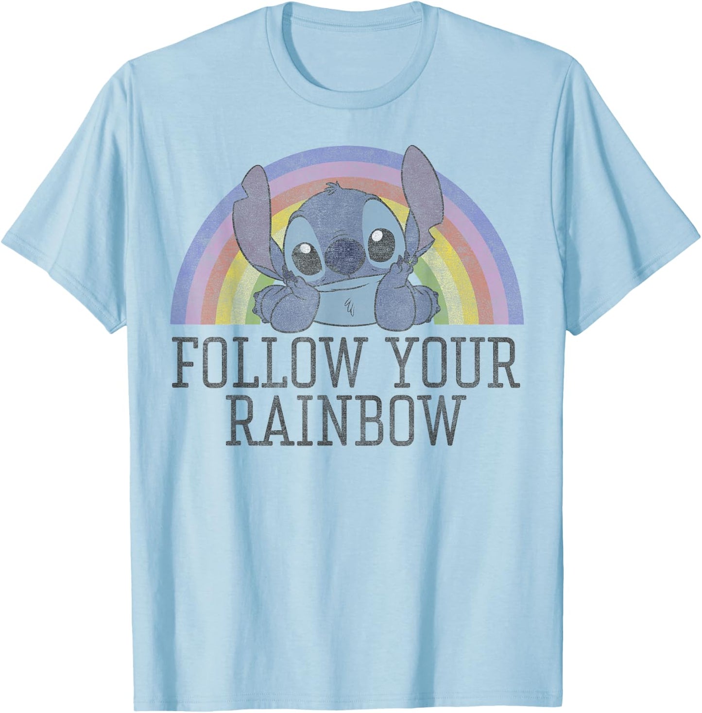 Disney Lilo & Stitch Follow Your Rainbow T-Shirt - T-Shirt | Light Blue