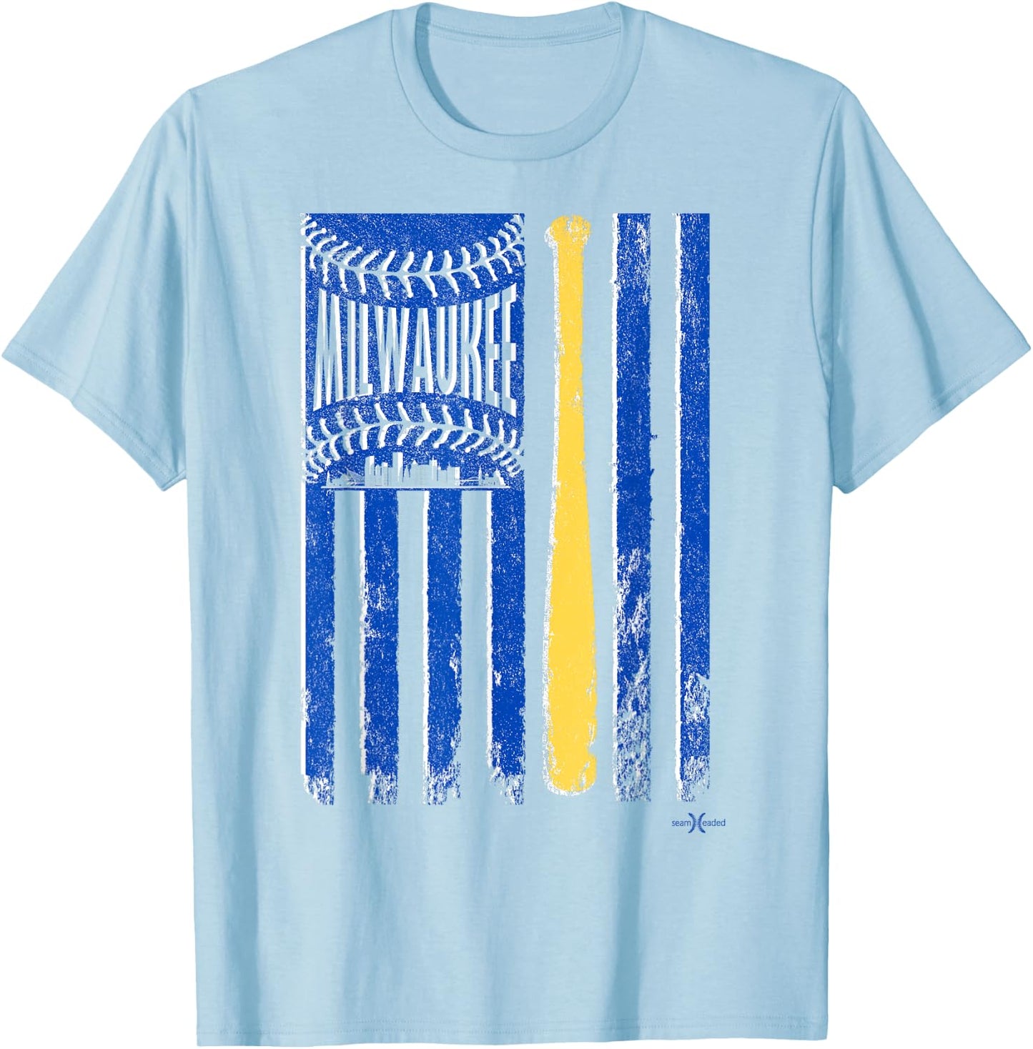 Classic Milwaukee Baseball Flag | Patriotic Baseball Women Kids Men T-Shirt - T-Shirt | Light Blue