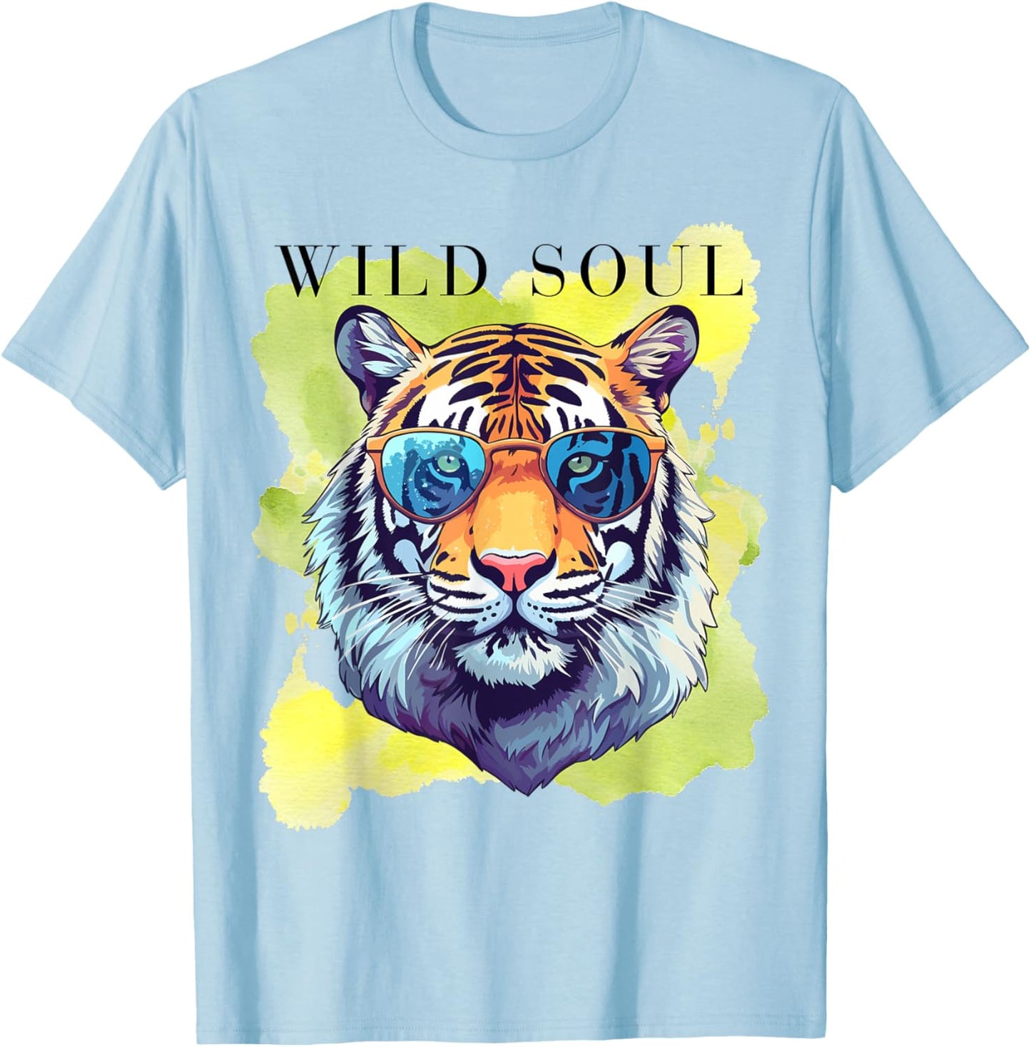 Wild Soul Watercolor Tiger Free Spirit Tiger Lover Design T-Shirt - T-Shirt | Light Blue