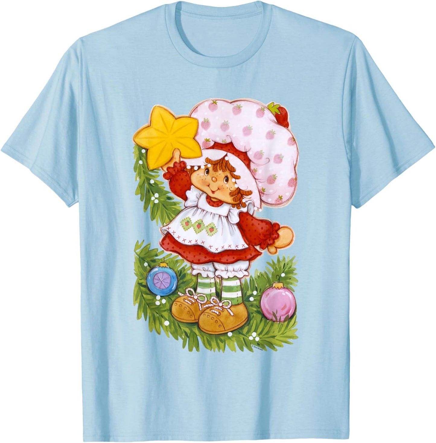 Strawberry Shortcake Christmas Cute Ornaments Chest Portrait T-Shirt - T-Shirt | Light Blue
