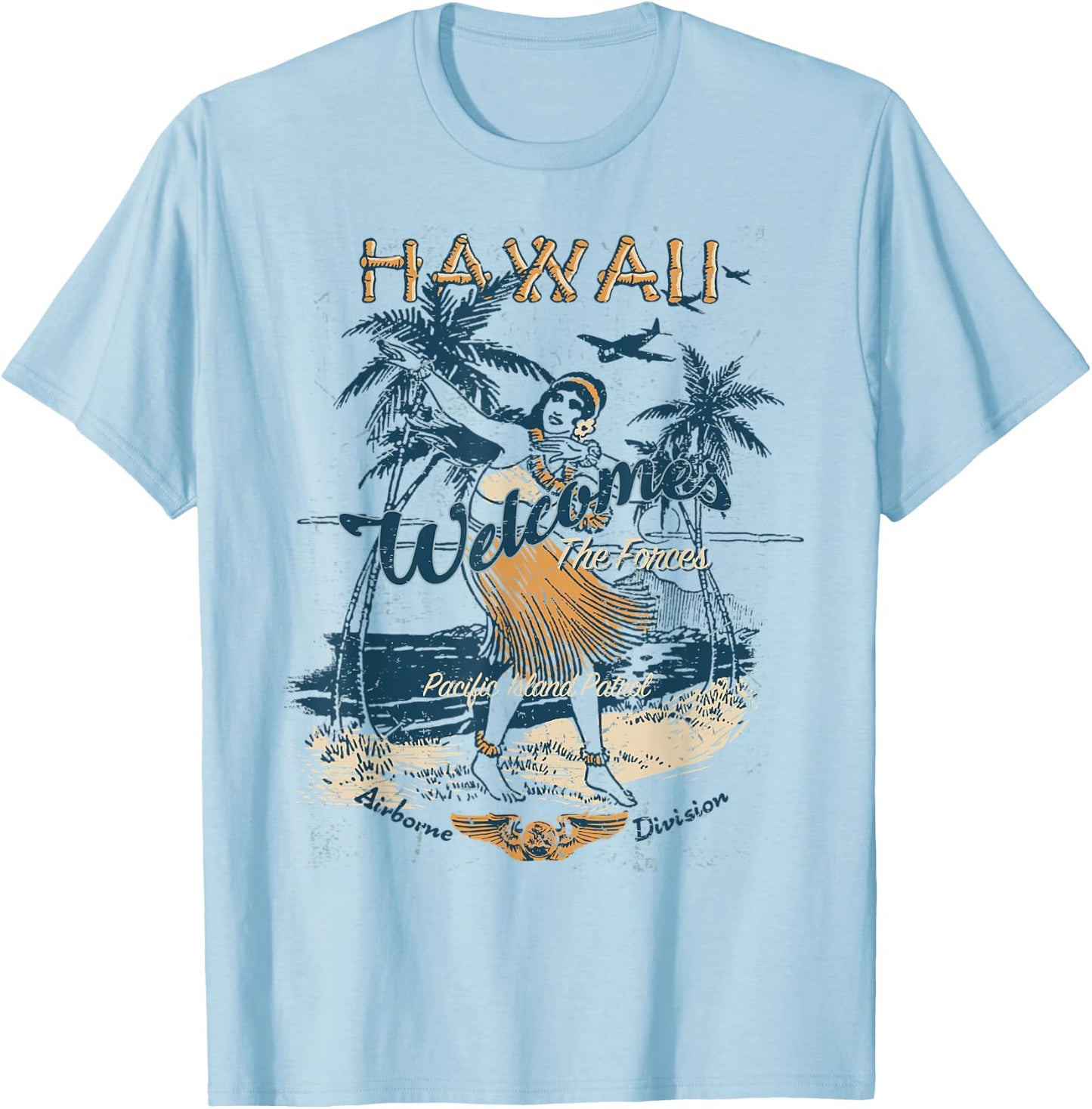 Hawaii Welcomes The Forces Summer Vibes Beach Aloha Patriot T-Shirt - T-Shirt | Light Blue